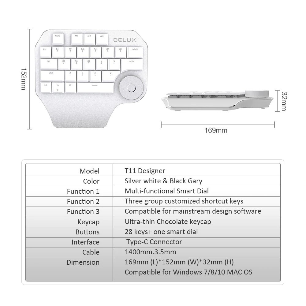 DELUX T11 BASIC Designer Single Hand Keyboard Keypad with Smart Dial