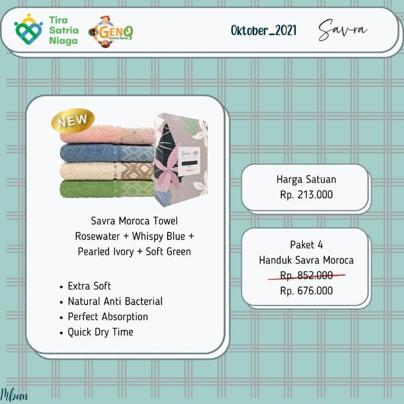 Paket 4 HANDUK SAVRA Moroca Terbaru SF BAMBOO Anti Bakteri