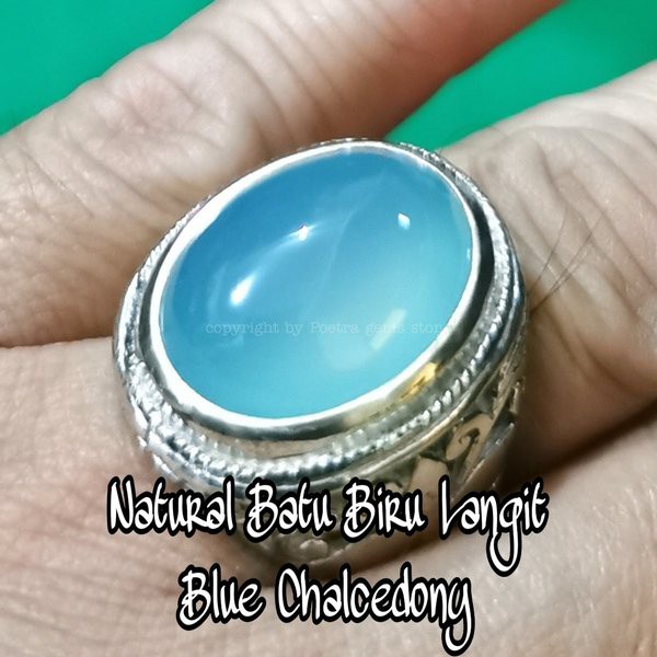 Batu Cincin Natural Biru Langit Blue Chalcedony