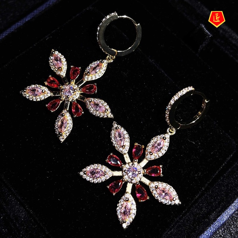 [Ready Stock]Fashion Creative Colored Gems Full Diamond Earrings