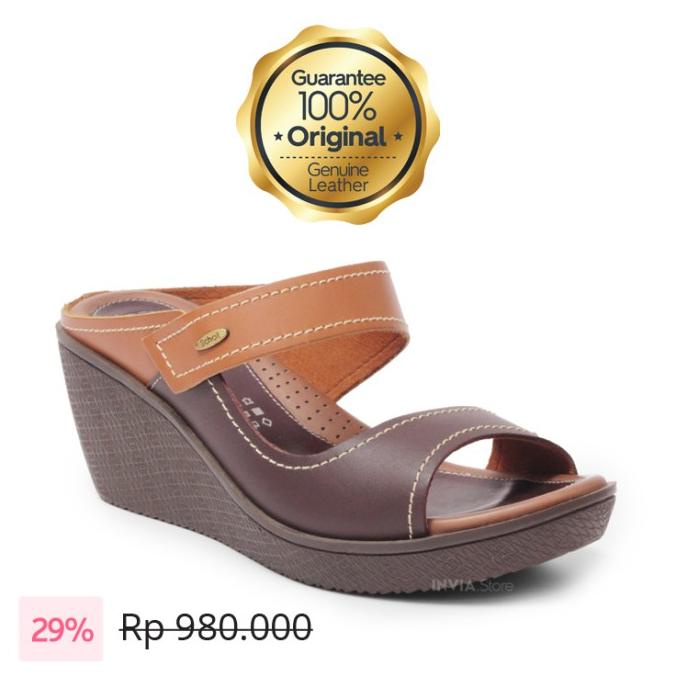 Scholl Sole Support LV73 Brown 100% Original Sandal Wedges Kulit Asli GRATIS