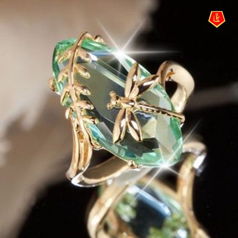 [Ready Stock]Creative Dragonfly Emerald Ring Simple Personality