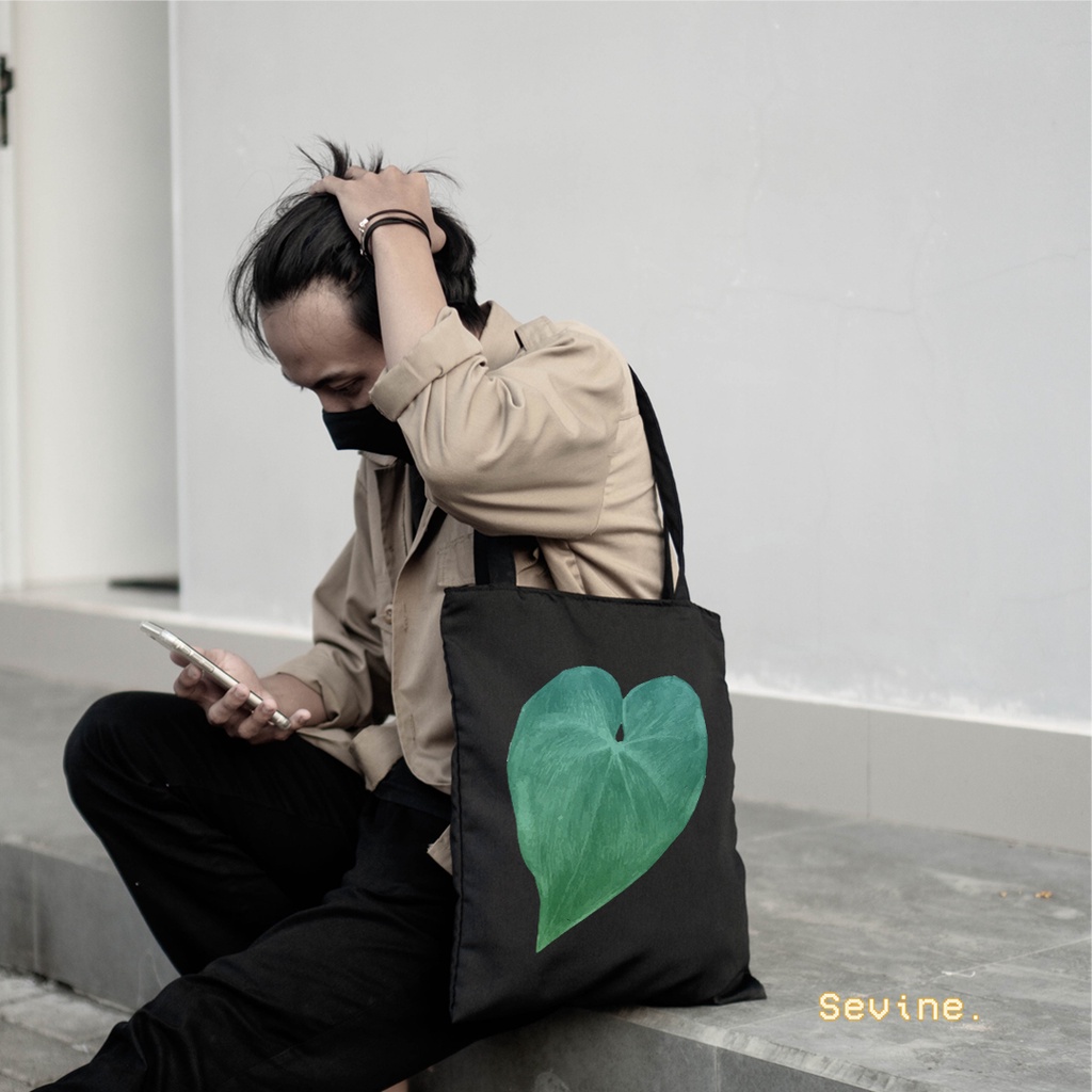 Sevine Tas Totebag Wanita Tote bag Resleting Laptop Girl Tropical Leaf Black Series - TRP2