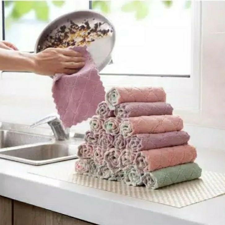 KAIN LAP PIRING ANTI MINYAK TEBAL / KAIN LAP MICROFIBER DAPUR LAP CUCI PIRING GELAS CORAL FLEECE