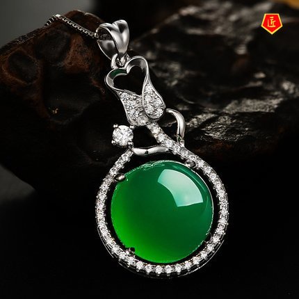 [Ready Stock]Green Chalcedony Silver Necklace Women's Fashion Pendant