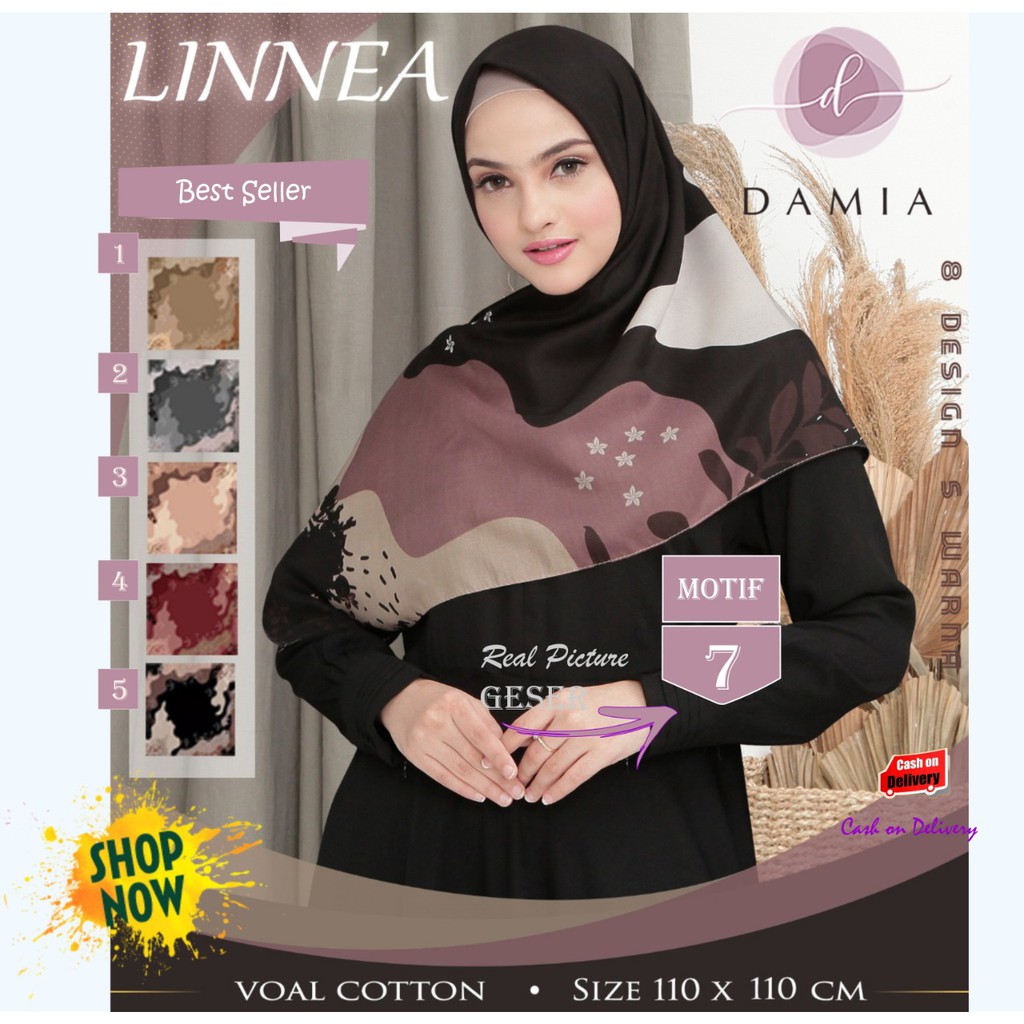 Jilbab Segi Empat Linnea Voal Cotton Motif 7 By Damia Scarf - Hijab