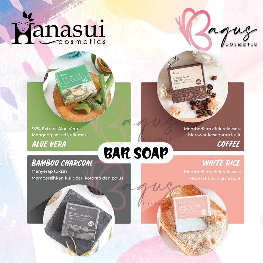 ⭐BAGUS⭐ HANASUI SOAP | Sabun Coffee / Kopi / Aloe / Beras / Charcoal Relaksasi