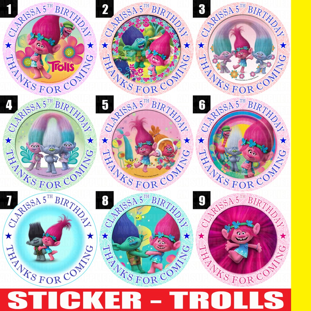 

60 STIKER LABEL BAG / KUE / SOUVENIR ULTAH ULANG TAHUN - TROLLS