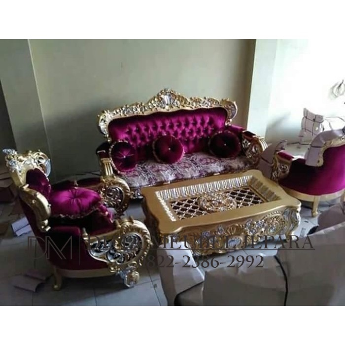 Kursi Tamu Mewah Bahan Kayu Jati Jok Kain Oscar Warna Sesuai Request