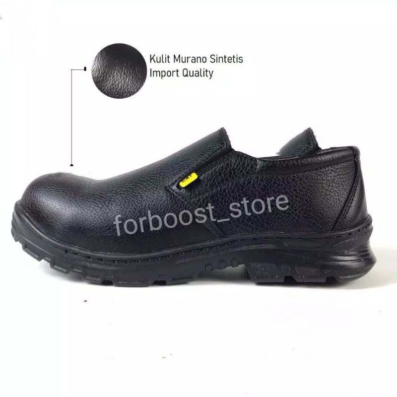 sepatu safety slip on ujung besi sepatu septy kerja lapangan proyek(+kaos kaki)