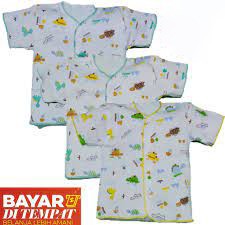 3 Pcs Baju Bayi Elvira Baby - Baju Kancing Lengan Pendek - Warna Putih Bermotif