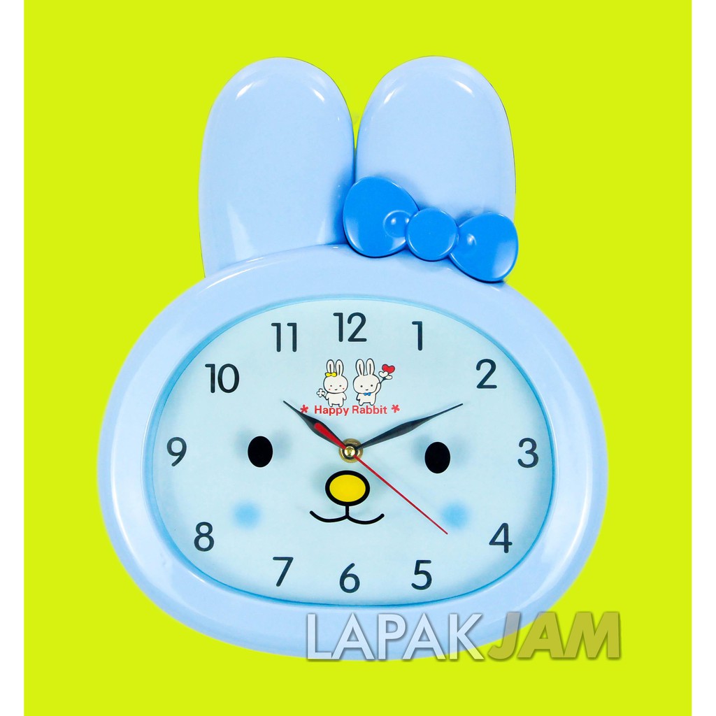 JAM DINDING KARAKTER ANAK LUCU UNIK HIASAN DINDING WARNA PINK BIRU SWEEP MOVEMENT 35 X 29,5 CM 9901