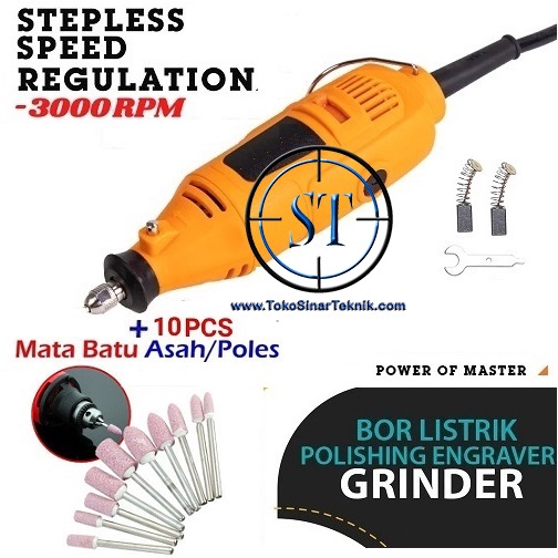 Bor Listrik Polishing Engraver Grinder Electric Drill 200W 3000Rpm + 10 Mata Batu Poles Asah