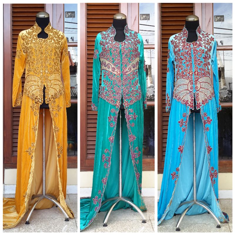 OBRAL Kebaya Bludru Ekor manten biru turkis