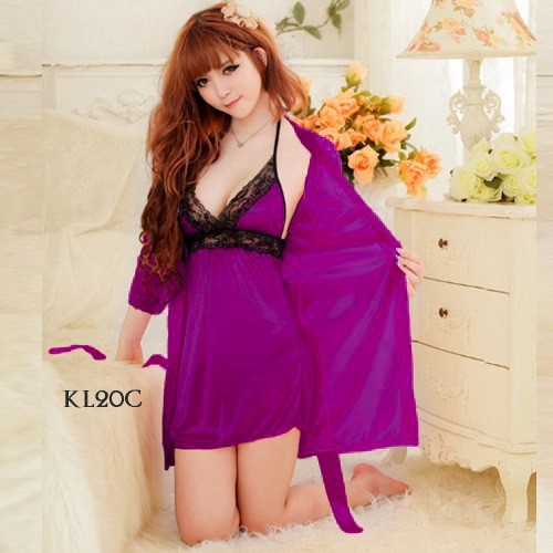 [STOK TERBATAS] PIYAMA SATIN BAJU TIDUR WANITA LINGERIE KIMONO UNGU KL20C