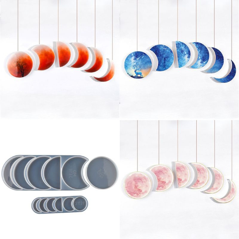 Glitter 2 Sets Moon Phase Silicone Epoxy Resin Molds Moon Crescents Resin Molds Wall Hanging Home Decor Pendant Art Crafts Tools