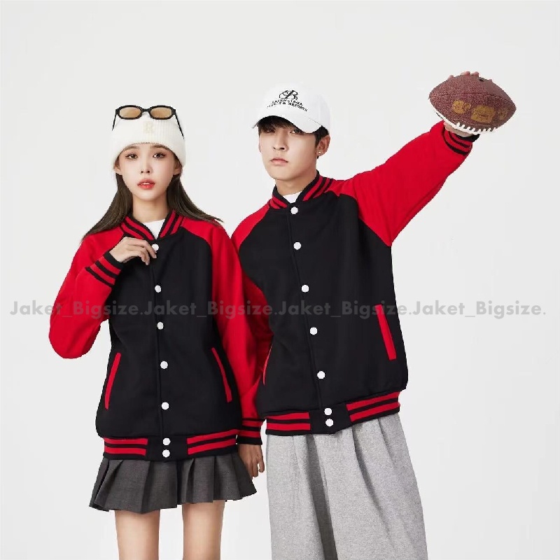 Varsity Varsiti Jaket Universitas Bisbol Baseball Cowok Cewek Couple Oversize Jumbo Warna Merah Hitam Ukuran M L Xl 2xl 3xl 4xl 5xl Korean Style Hits Viral