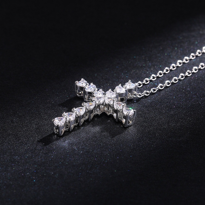 Crystal Heart Cross Pendent Necklaces For Women Shiny CZ Fine Anniversary Gift Fashion Versatile Female Necklace