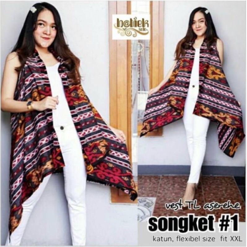 3 warna Vest TL Songket #1 Batik Kardigan Wanita Outerwear Rompi Tenun Tanpa Lengan