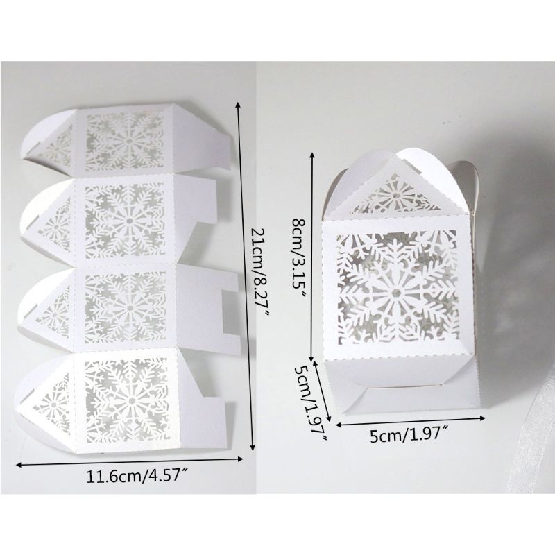 50pcs Kotak Permen Desain Snowflake Hollow Dengan Pita Untuk Pesta Pernikahan