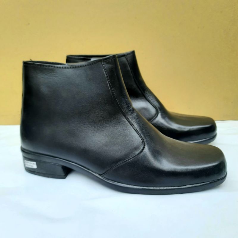 sepatu PDH TNI polri boot boots wanita cewek kulit satpam kantor paskibra hak 3cm