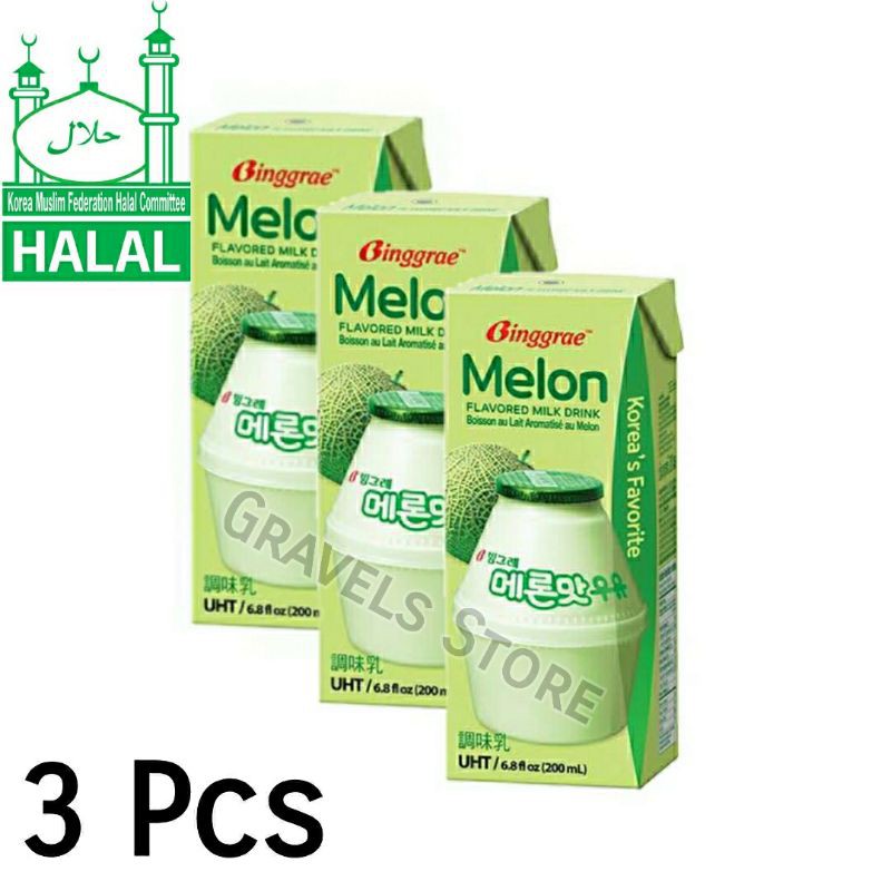 

[Bundling 3 Pcs] Binggrae Melon Milk - Susu Rasa Melon ala Korea