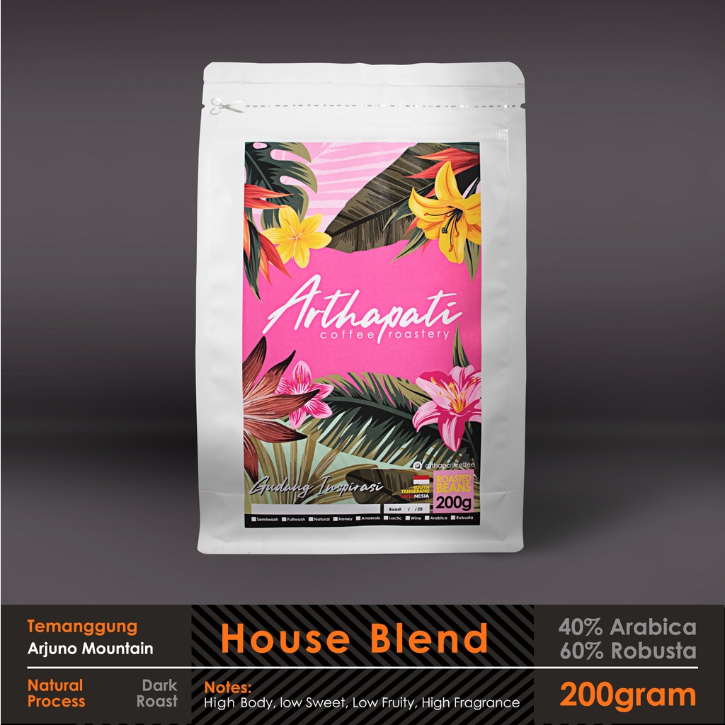 

Biji Kopi House Blend 40% Arabica 60% Robusta Arthapati Roasted Beans Coffee 200 gram