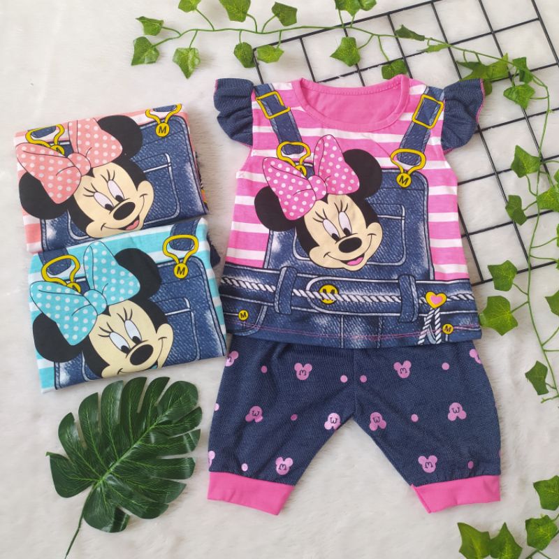 Setelan Baju Bayi perempuan Celana jeans denim / Set Baju Bayi Minnie