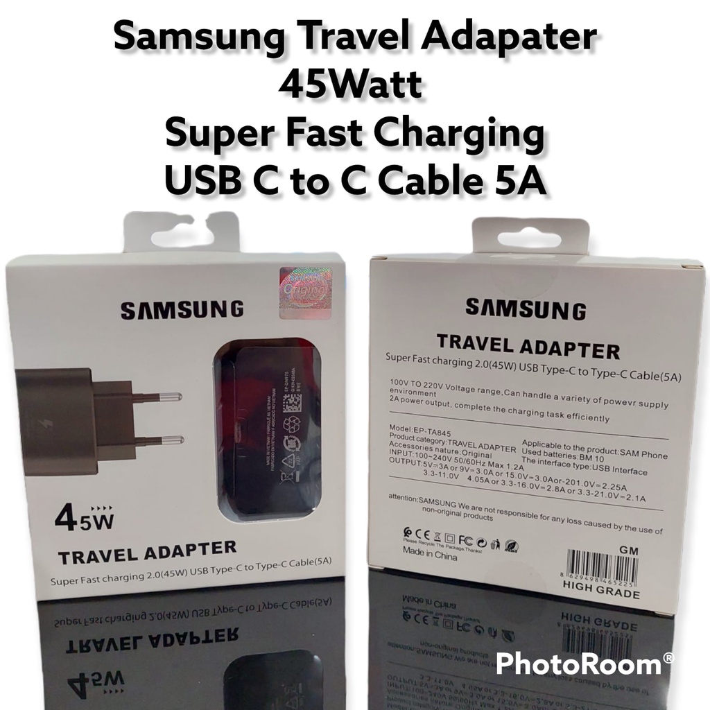 Charger Samsung Note 20 S20 S21 45 Watt Super Fast Charging Type-C Packing Travel Adapter