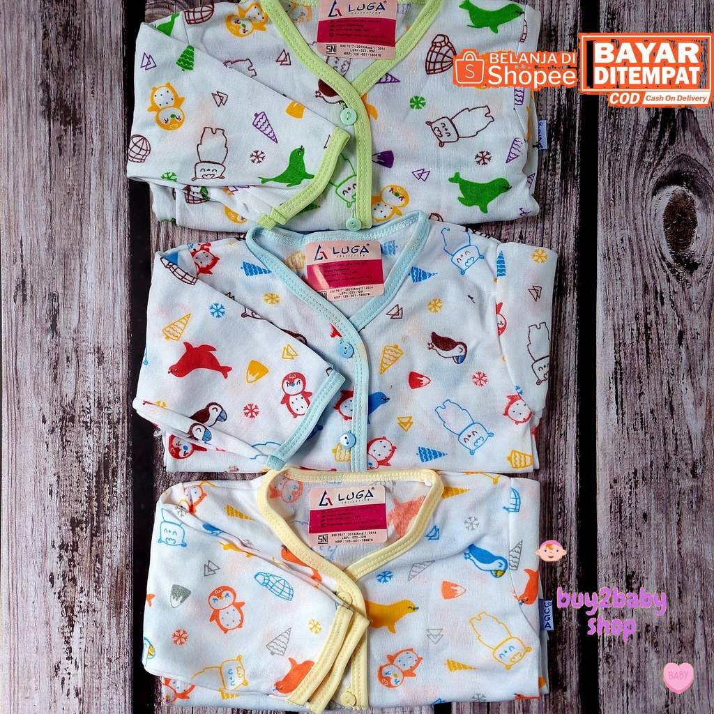 Baju bayi piyama kancing depan putih motif animal series LUGA 3-6 bulan isi 3 Baju