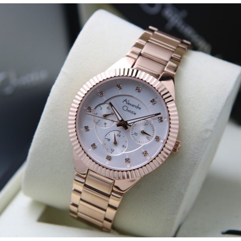 ORIGINAL GARANSI RESMI JAM TANGAN WANITA ALEXANDRE CHRISTIE ROSE GOLD RANTAI STAINLESS STEEL ALEXAND