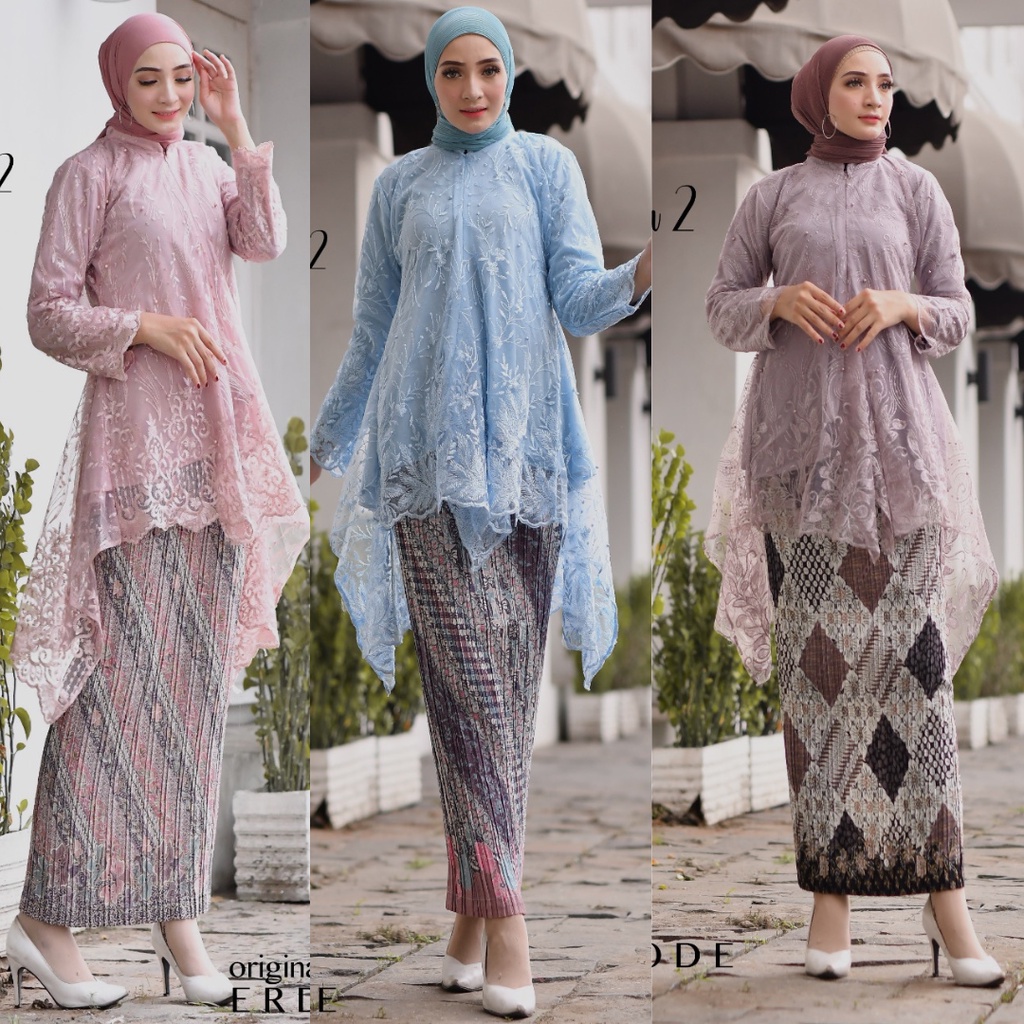 Setelan Kebaya Tunik Tulle Sheina / Jubrai / Rumbai / Azalea Aneka Pilihan Warna