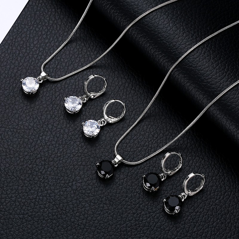 Kalung Fashion perhiasan temperamen anting kalung, Dua potong bulat multicolor zirkon liontin set