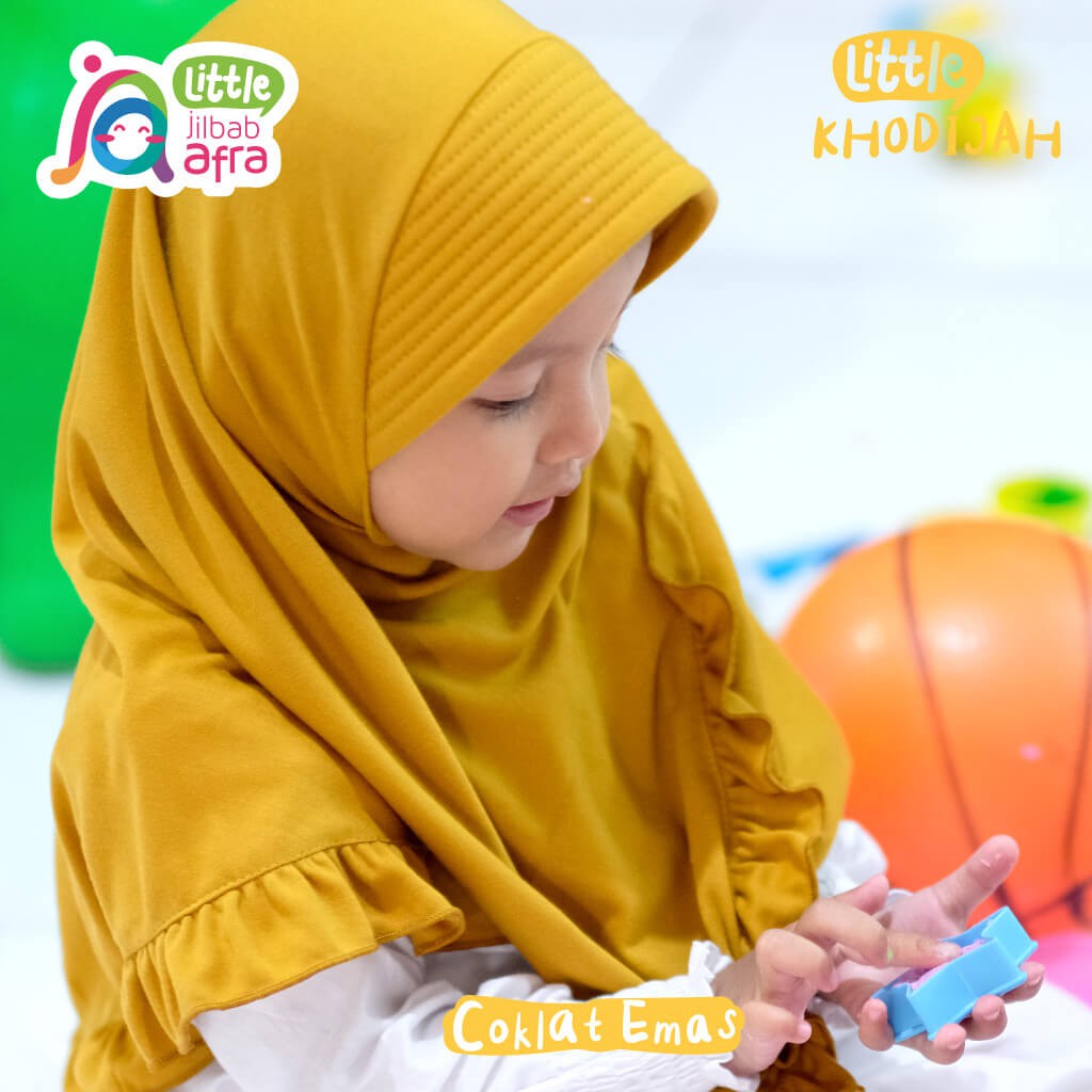 Jilbab Instan Anak Little Khodijah Coklat Emas - Little Jilbab Afra - Bahan Kaos, Adem &amp; Lembut