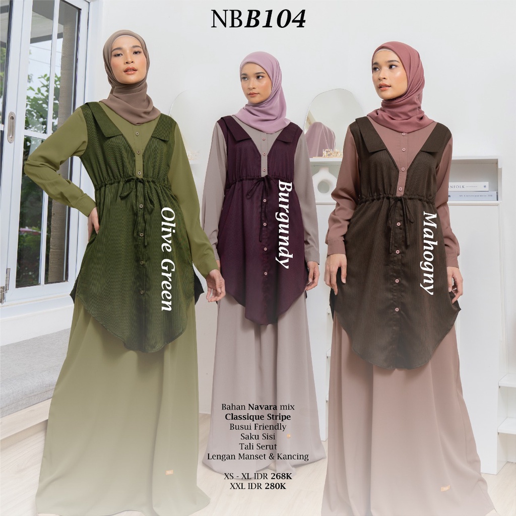 Nibras Gamis NB B104 Bahan Navara mix Clasique Stripe Dress Fashion Muslimah Bisa COD by Nibras