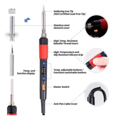 Solder Tangan YIHUA 928D-III 60W 90W 110W Besi Solder Opsional Daya Besar Tampilan Suhu Digital Dapat Disesuaikan