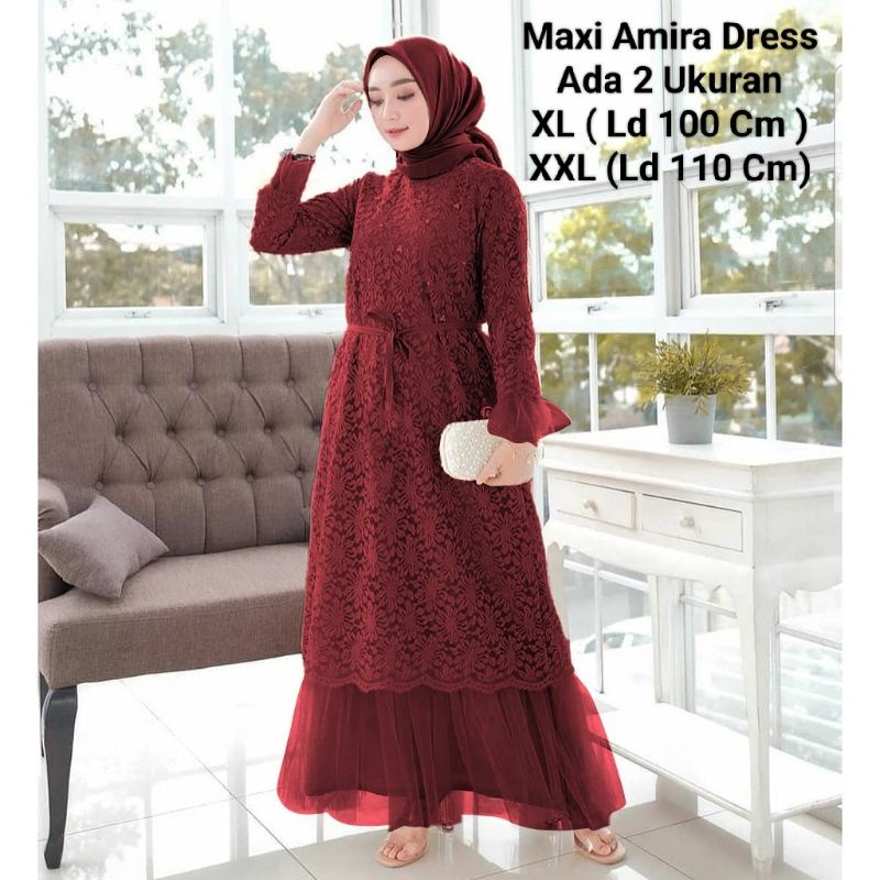 Gamis Perempuan Dewasa Terbaru Maxi Amira Matt Brokat Tille Full Furing Ukuran Jumbo Model Kekinian Good qualty premium