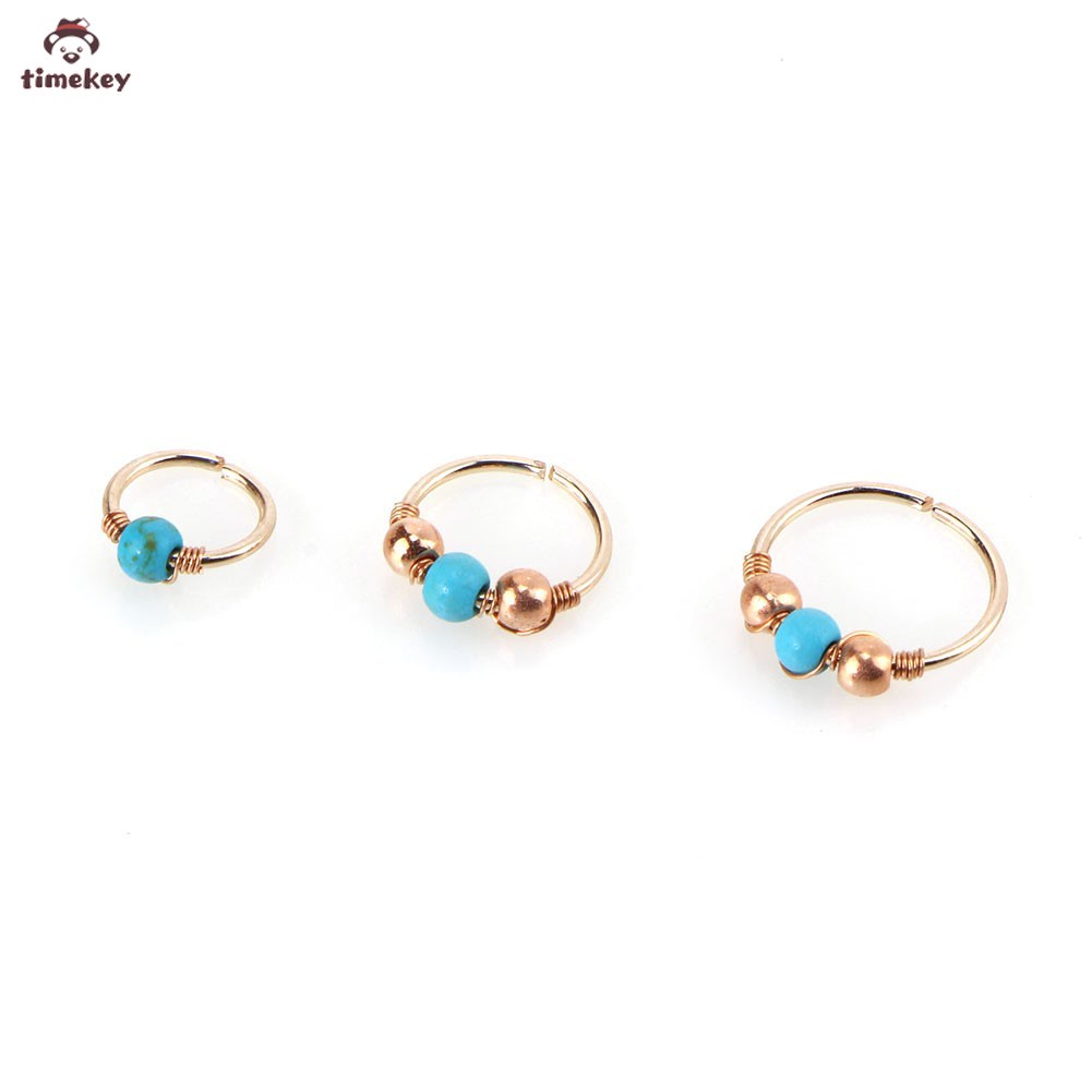 【TK】Blue Turquoise Round Beads Nose Ring Stud Earring Nostril Hoop Women Jewelry