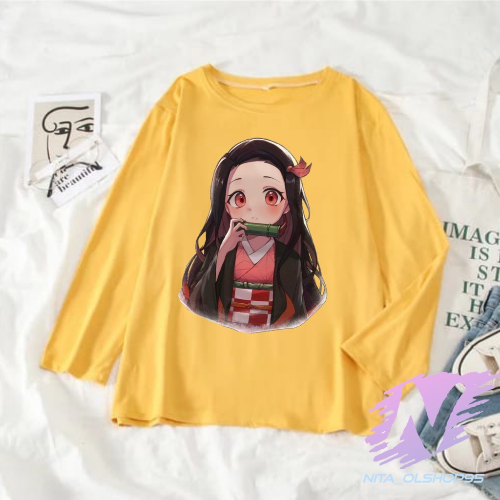 kaos nezuko chibi kaos anak lengan panjang anime populer