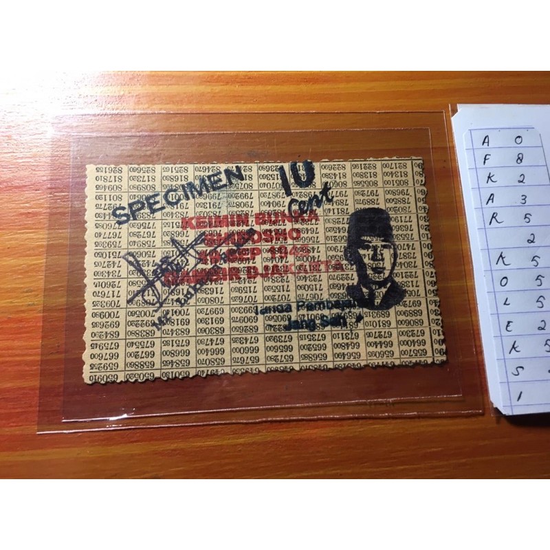 Uang Kuno Orida SPECIMEN KUPON 10 Cent Soekarno Rare Item