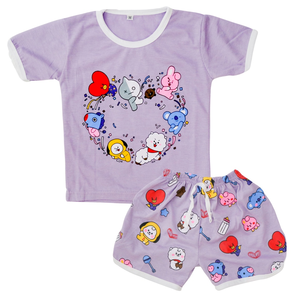 BabynKids -  Setelan Anak & Bayi Chupa Chup / Baju Anak Perempuan Gambar Karakter / Setelan Anak Unisex 0 - 5 Tahun-PARTY (PURPLE) BT21