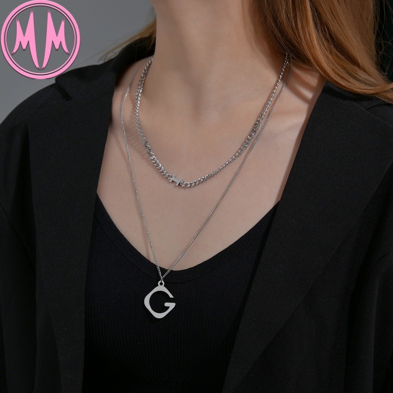 MORYMOSHI N1364 Kalung G &amp; H 2 Lapis Wanita Titanium Stainless Anti Karat Anti Luntur Fashion Korea