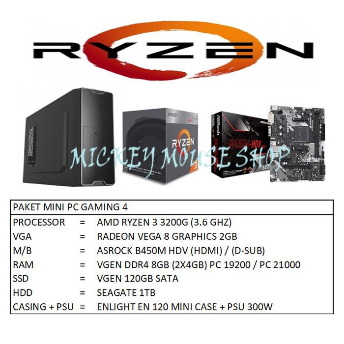 Nay / Paket Mini Case Pc Gaming 4 / Amd Ryzen 3 3200G / Radeon Vega 8 / Ssd Best Seller