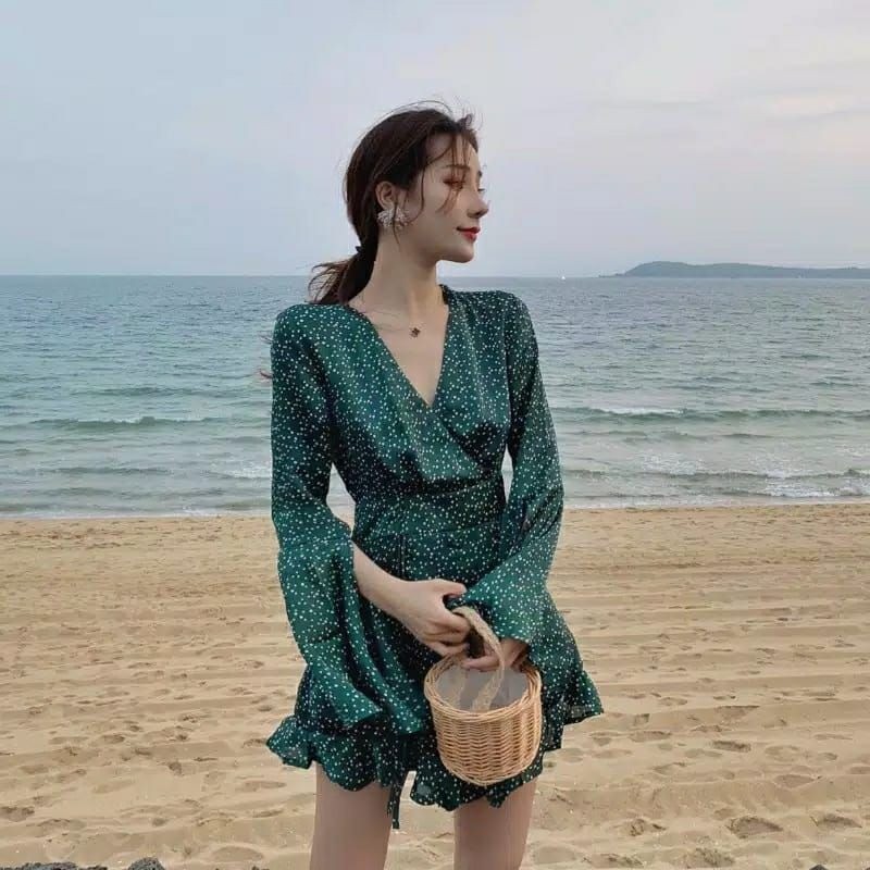 𝐑𝐄𝐀𝐃𝐘 𝐒𝐓𝐎𝐂𝐊 𝐒𝐀𝐅 - OLIVIA green bohemian jumpsuit woman premium / casual playsuit / korean summer set