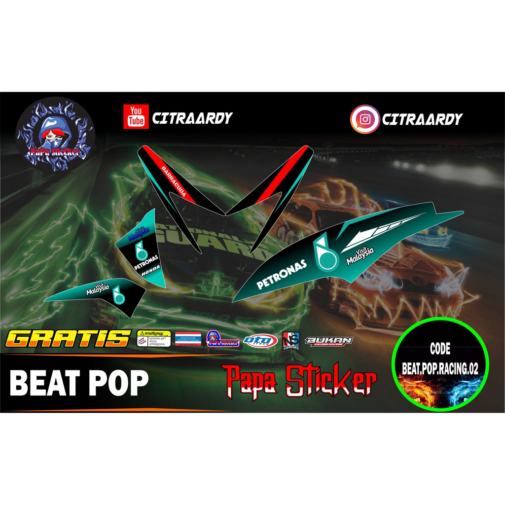 Striping Beat Pop Variasi Stiker Sticker Skotlet Scotlite Motor Stiker Sticker BEAT POP RACING 02