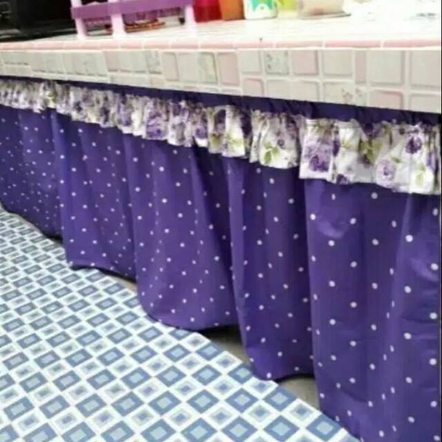 Gorden dapur polkadot ungu rumbai