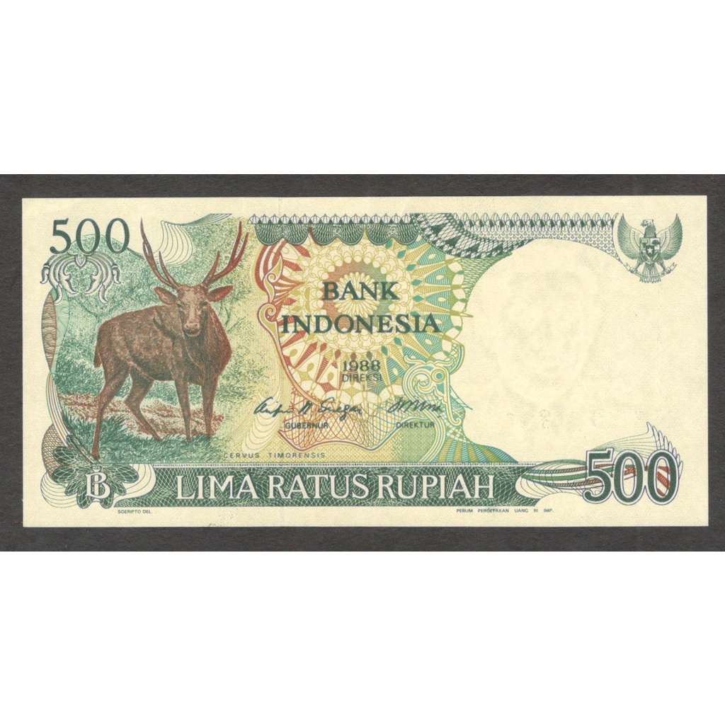 Uang Kertas Indonesia 500 Rupiah Rusa 1988 Bagus Baru