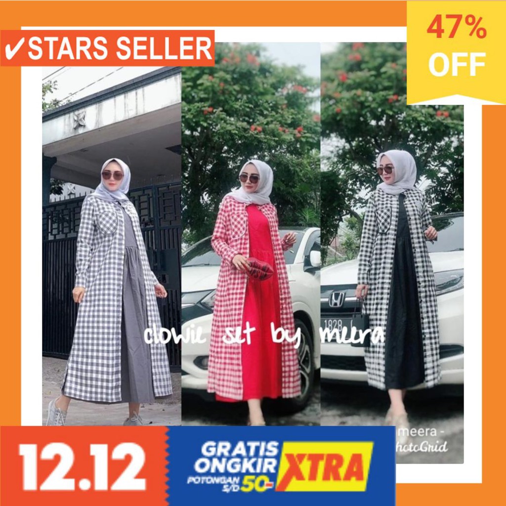 GAMIS MEWAH CANTIK MURAH BAJU ATASAN SET SETELAN TUNIK / Set Clowie Maxi Dress by meera