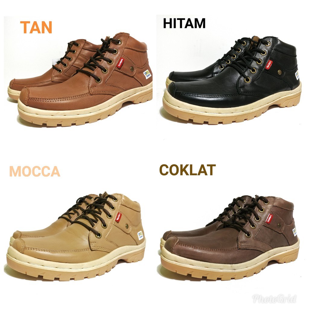 sepatu kickers boots pria bahan kulit sapi