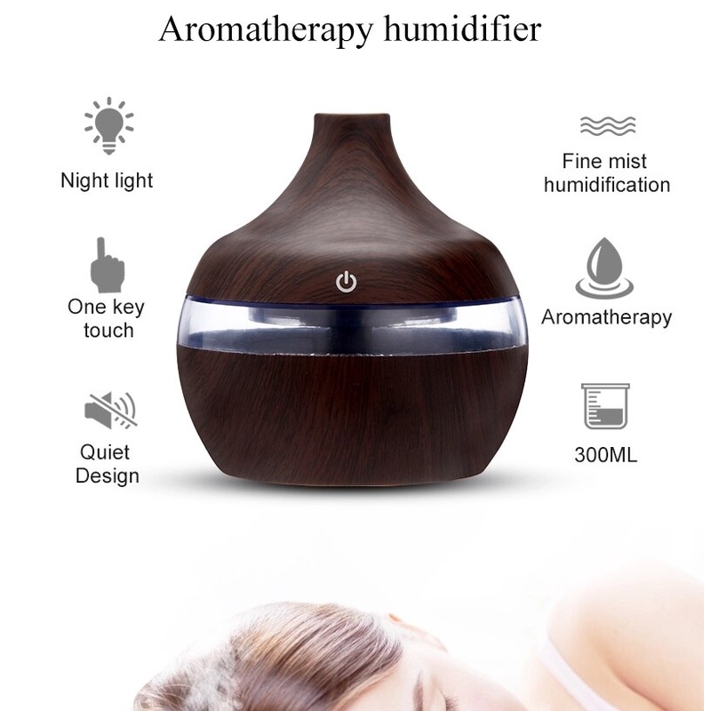 Air Humidifier Ultrasonic Motif Kayu Aromatherapy Oil Diffuser Pelembab Udara 300ml - Humi